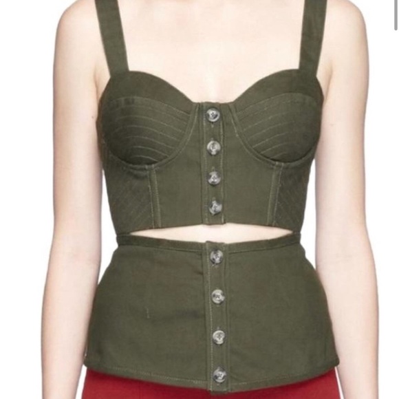 Self-Portrait Olive Green Crop Top with Button Detail - Picture 1 of 4